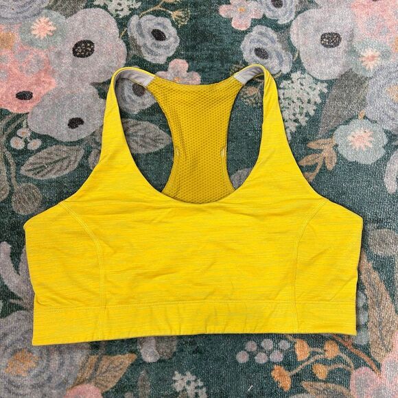 Outdoor Voices Sports Bra Womens Large Yellow Sweat Tech Wireless Racerback L - Picture 1 of 10